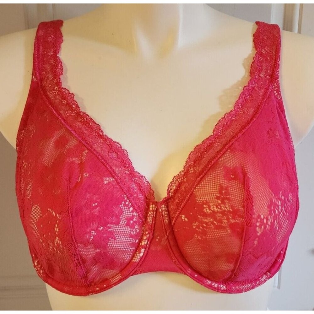 Cacique Women's Unpadded Underwire Full‎ Coverage Bra Hot Pink Lace Size 42D
